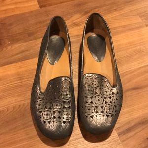 Earthies Luma Pewter Perforated Leather Loafers